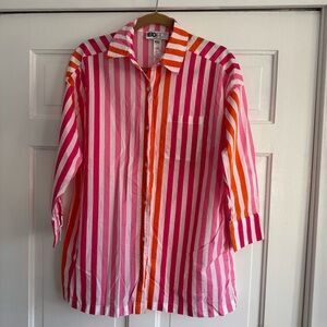 Beach Riot Pink and Orange Striped Shirt Size L/XL